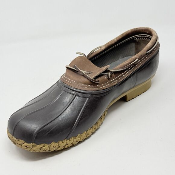 L.L. Bean Duck Boots Low Shoes Mens 13 Wide Brown Leather Rubber Moc Waterproof main image 12